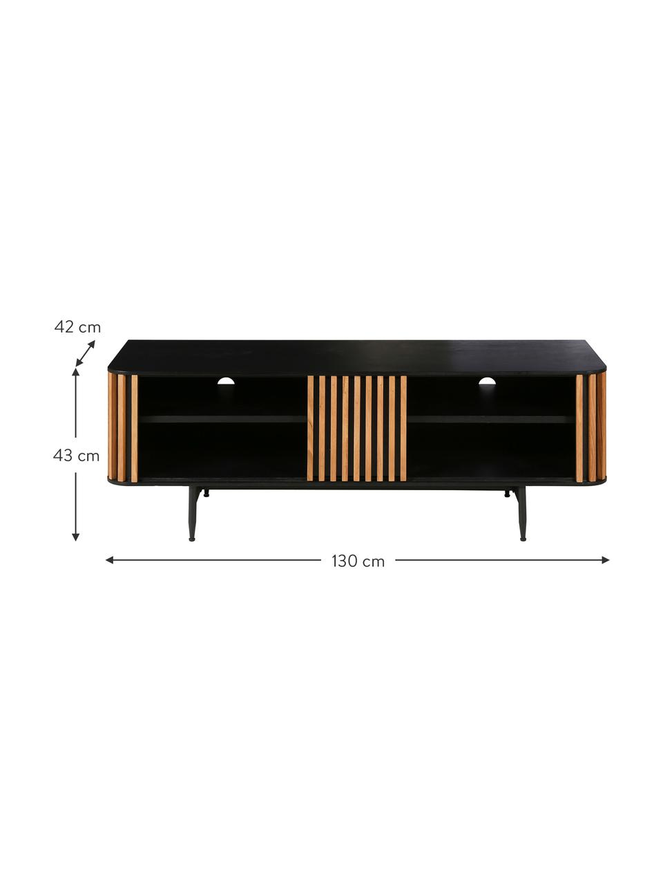 Design-TV-Konsole Linea mit Eichenholzfurnier, Korpus: Mitteldichte Holzfaserpla, Füße: Metall, lackiert, Schwarz, Eichenholz, B 130 x H 43 cm