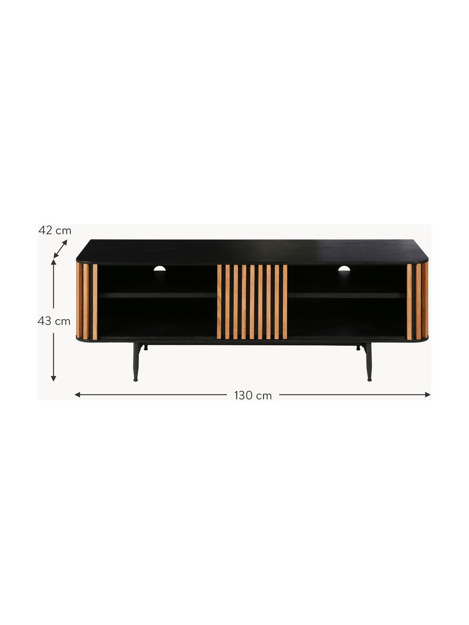 Meuble TV Linea, Noir, bois de chêne, larg. 130 x haut. 43 cm