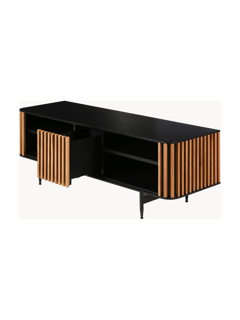 Meuble TV Linea, Noir, bois de chêne, larg. 130 x haut. 43 cm