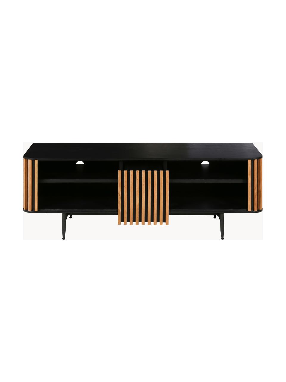 Meuble TV Linea, Noir, bois de chêne, larg. 130 x haut. 43 cm