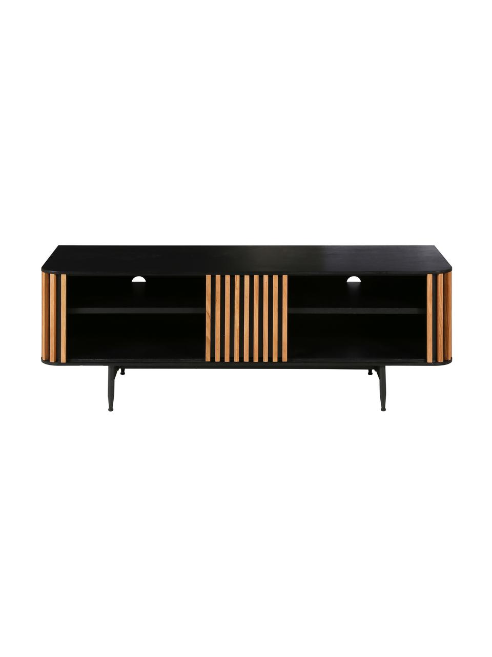 Mueble TV Linea, Estructura: tablero de fibras de dens, Patas: metal pintado, Negro, roble, An 130 x Al 43 cm