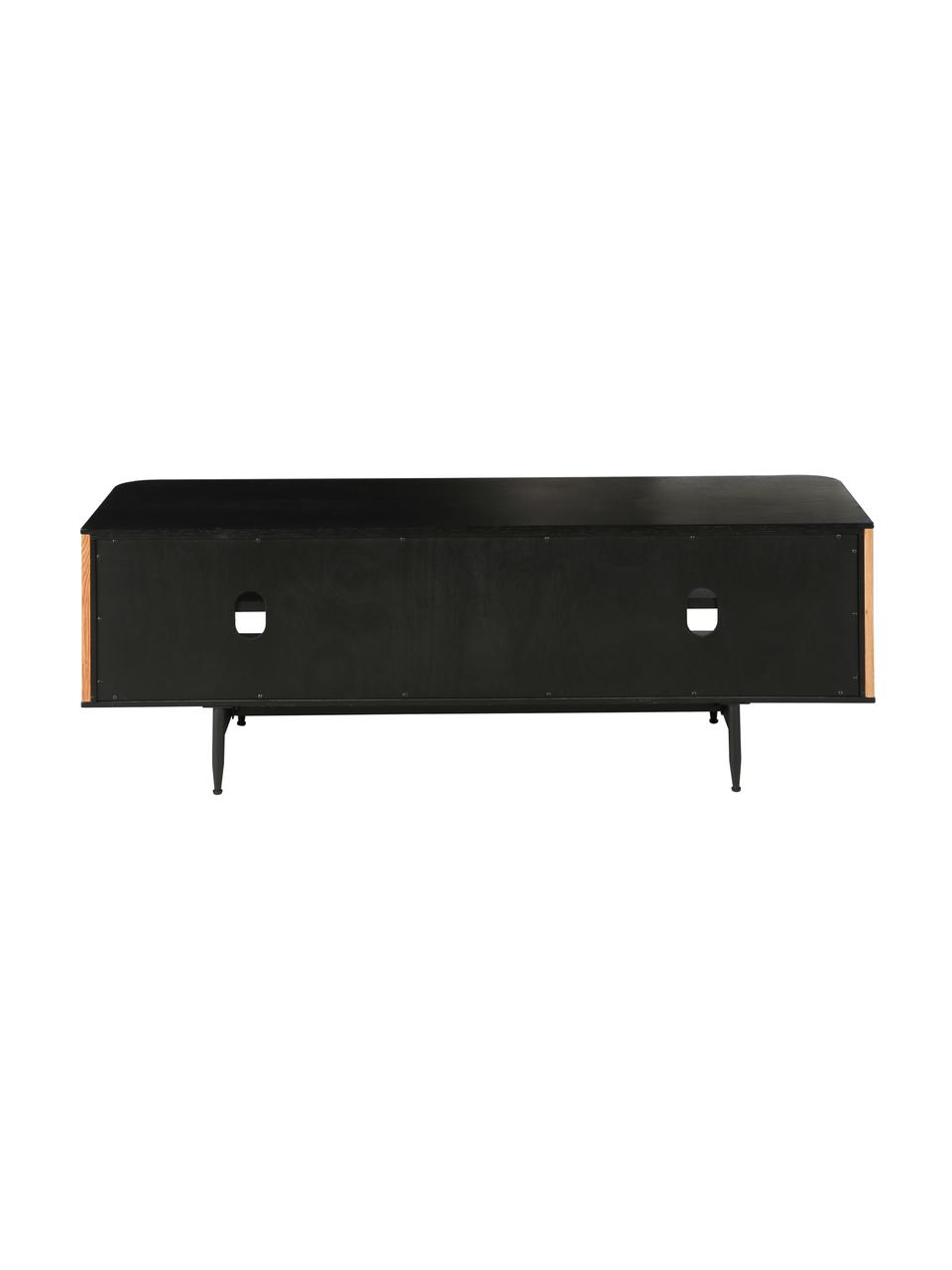 Design-TV-Konsole Linea mit Eichenholzfurnier, Korpus: Mitteldichte Holzfaserpla, Füße: Metall, lackiert, Schwarz, Eichenholz, B 130 x H 43 cm