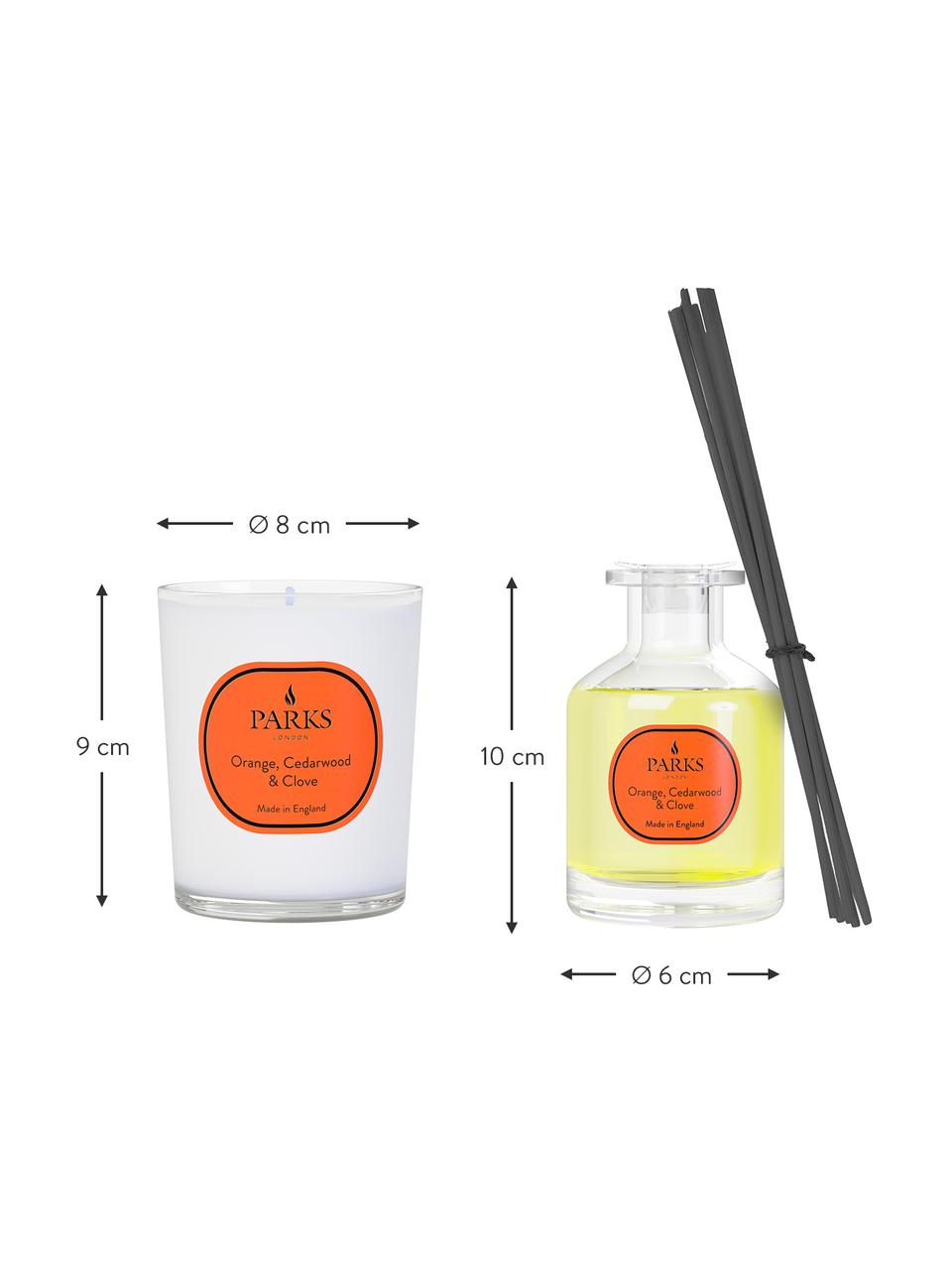 Komplet świecy zapachowej i dyfuzora Vintage Aromatherapy (pomarańcza, drewno cedrowe & goździki), Pomarańcza, drewno cedrowe, goździki, Komplet z różnymi rozmiarami