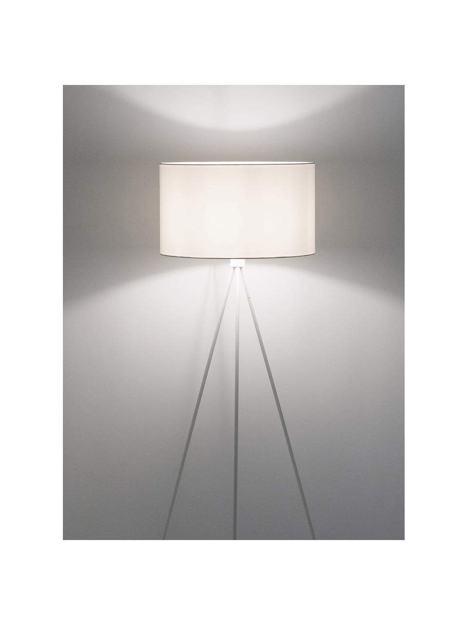 Stojací lampa trojnožka s látkovým stínidlem Cella, Bílá, Ø 48 cm, V 158 cm