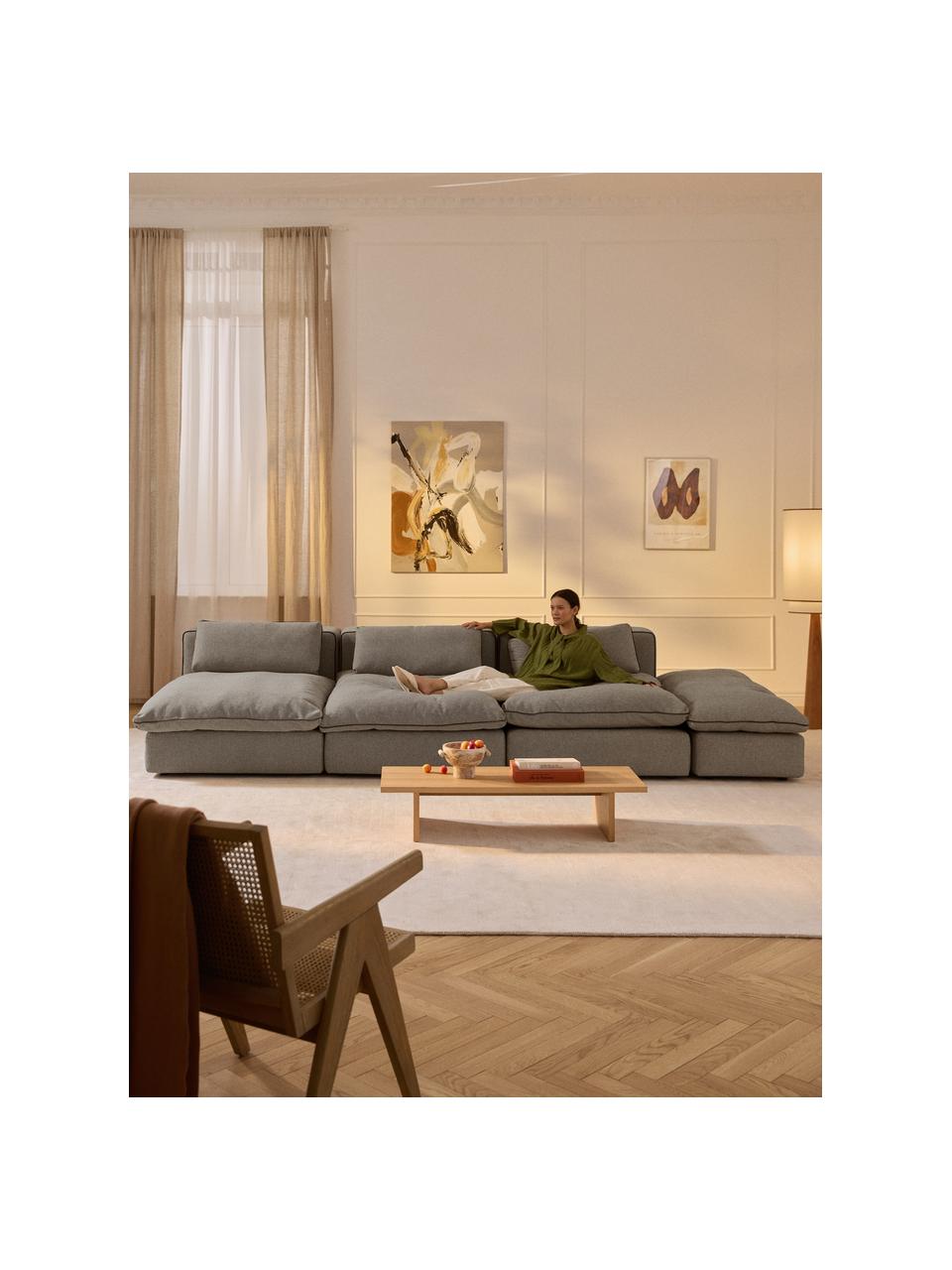 Divano XL componibile 3 posti con poggiapiedi Felix, Rivestimento: 100% poliestere Con 45.00, Struttura: legno massiccio di pino e, Piedini: plastica Questo prodotto , Tessuto grigio scuro, Larg. 360 x Prof. 140 cm