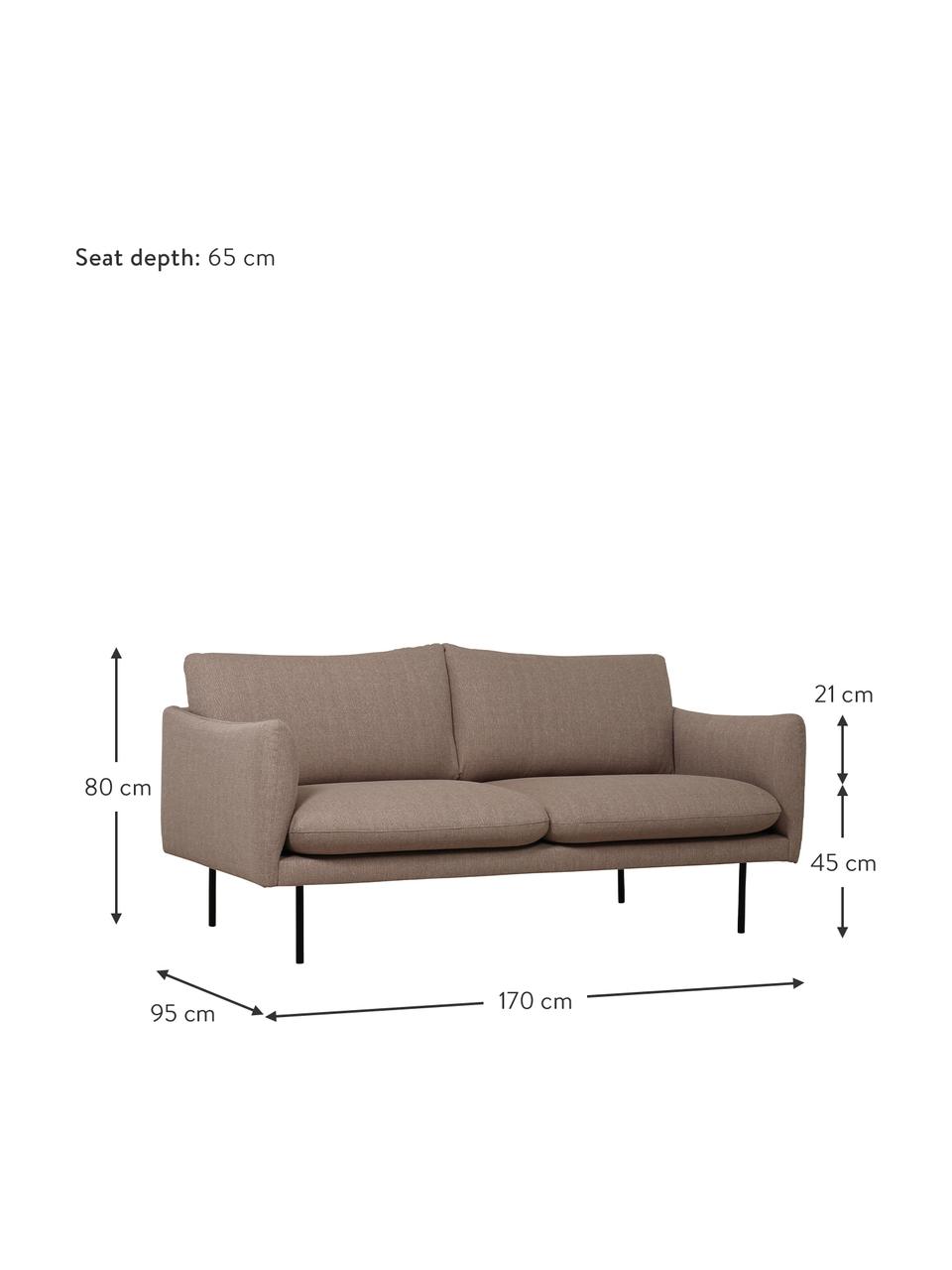 Canapé 2 places avec pieds en métal Moby, Tissu taupe, larg. 170 x haut. 95 cm