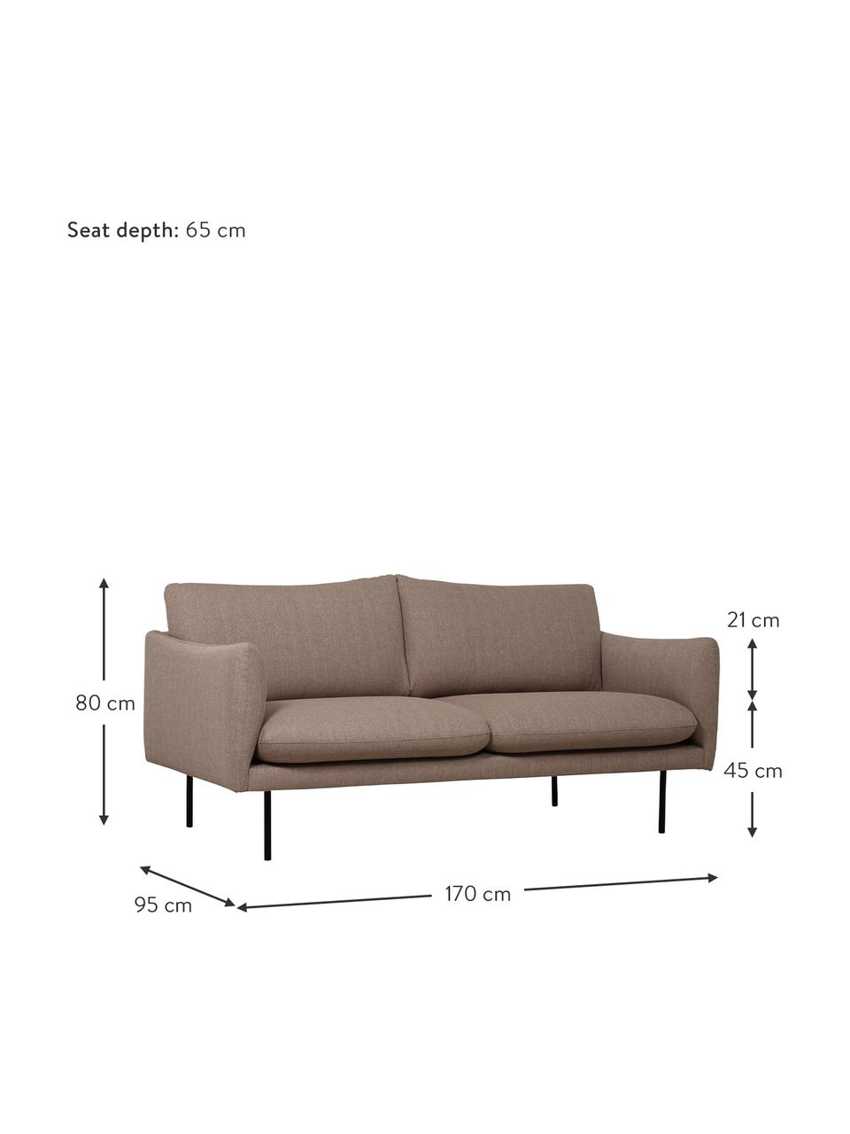 Divano 2 posti con piedini in metallo Moby, Rivestimento: poliestere Con 35.000 cic, Struttura: legno di pino massiccio, Piedini: metallo verniciato a polv, Tessuto taupe, Larg. 170 x Prof. 95 cm