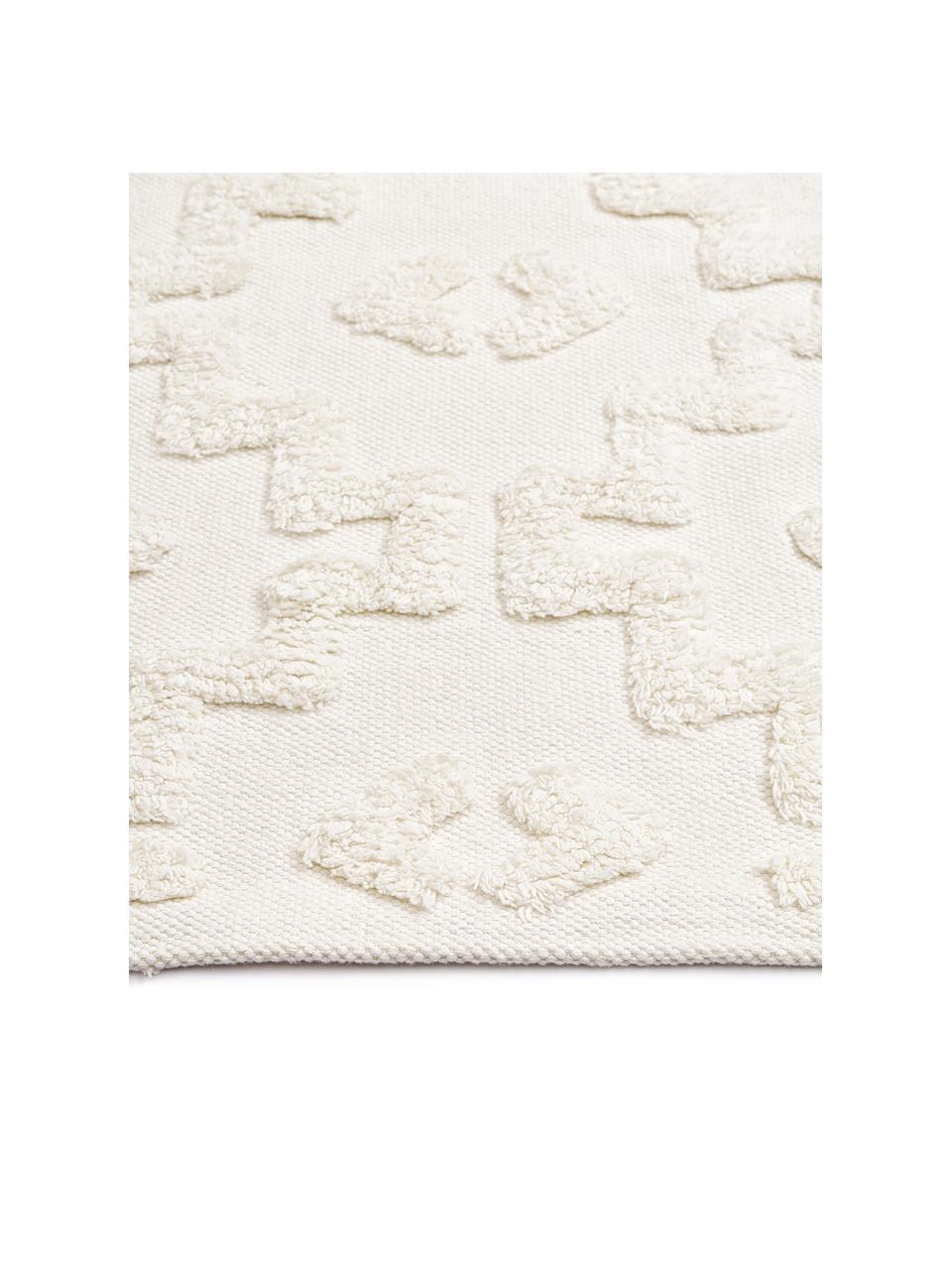 Tapis en relief tissé main Idris, 100 % coton, Blanc crème, larg. 80 x long. 150 cm (taille XS)