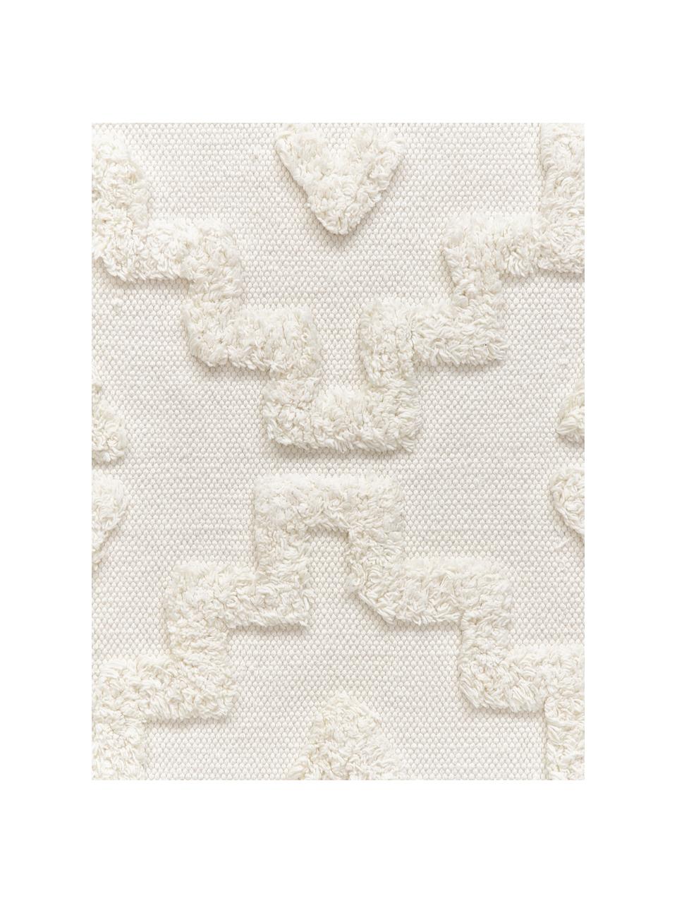 Handgewebter Baumwollteppich Idris mit erhabender Hoch-Tief-Struktur, 100% Baumwolle, Cremefarben, B 80 x L 150 cm (Größe XS)