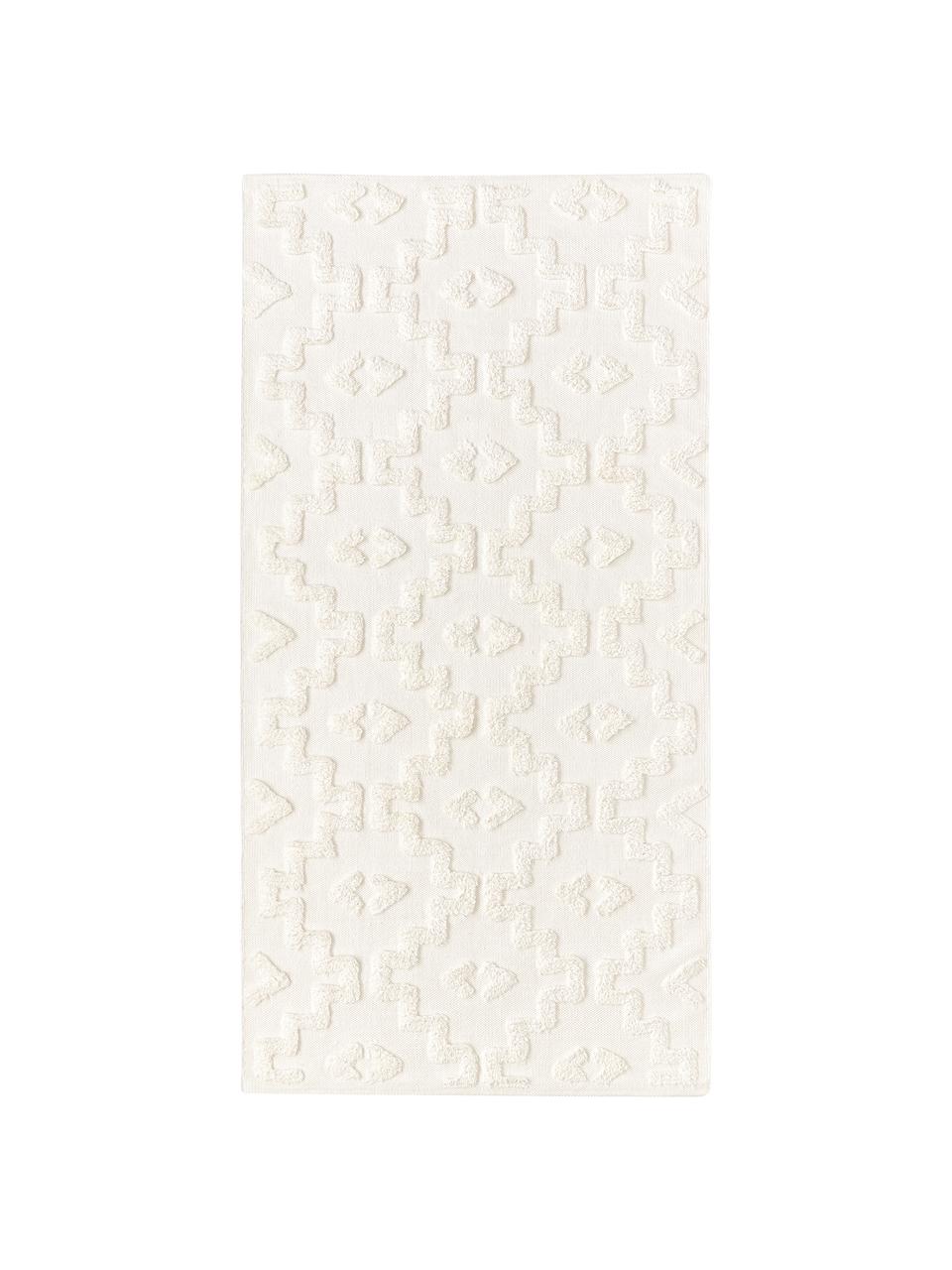 Tappeto in cotone tessuto a mano con struttura in rilievo Idris, 100% cotone, Bianco crema, Larg. 80 x Lung. 150 cm (taglia XS)