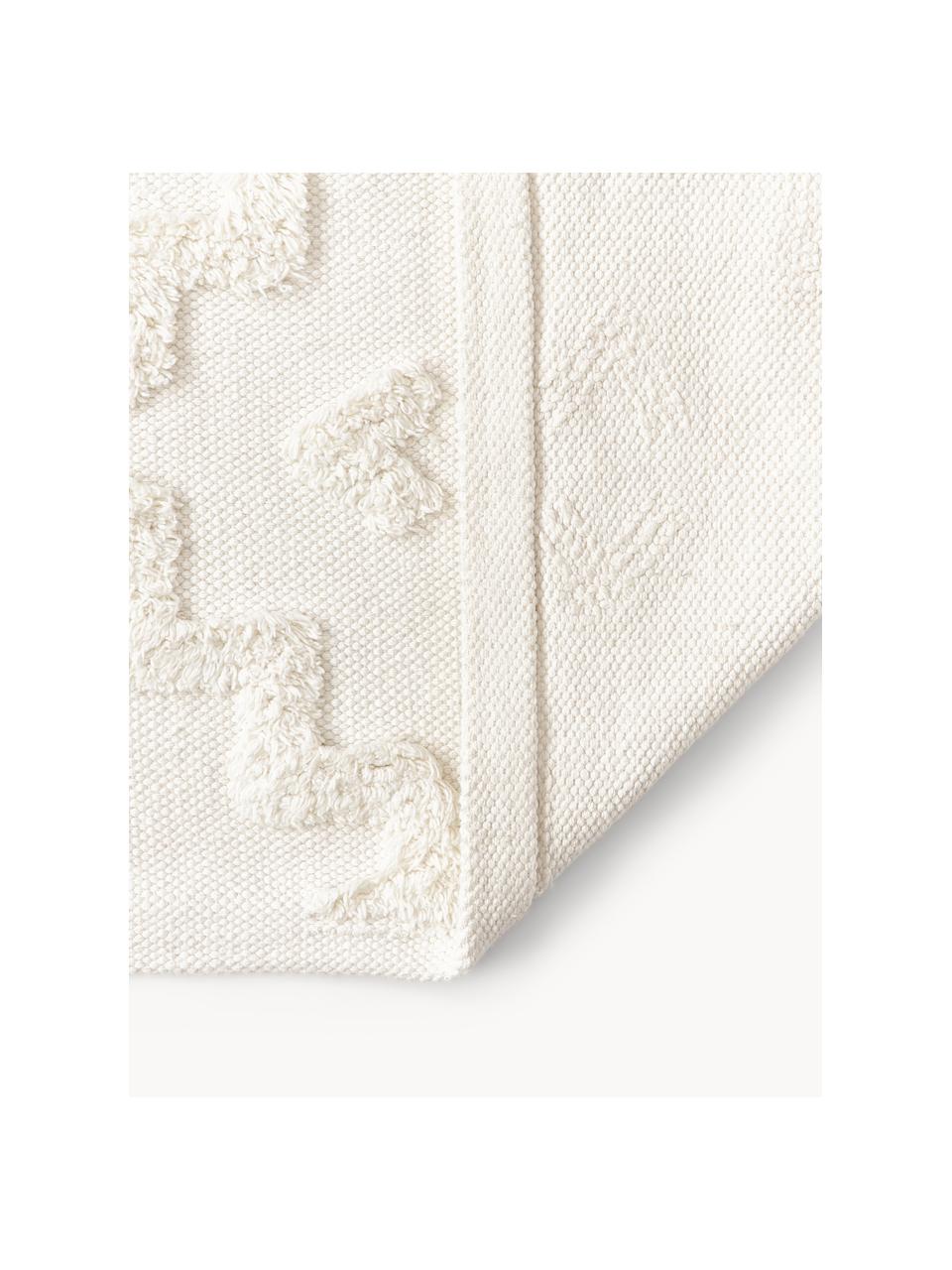Tapis en relief tissé main Idris, 100 % coton, Blanc crème, larg. 80 x long. 150 cm (taille XS)