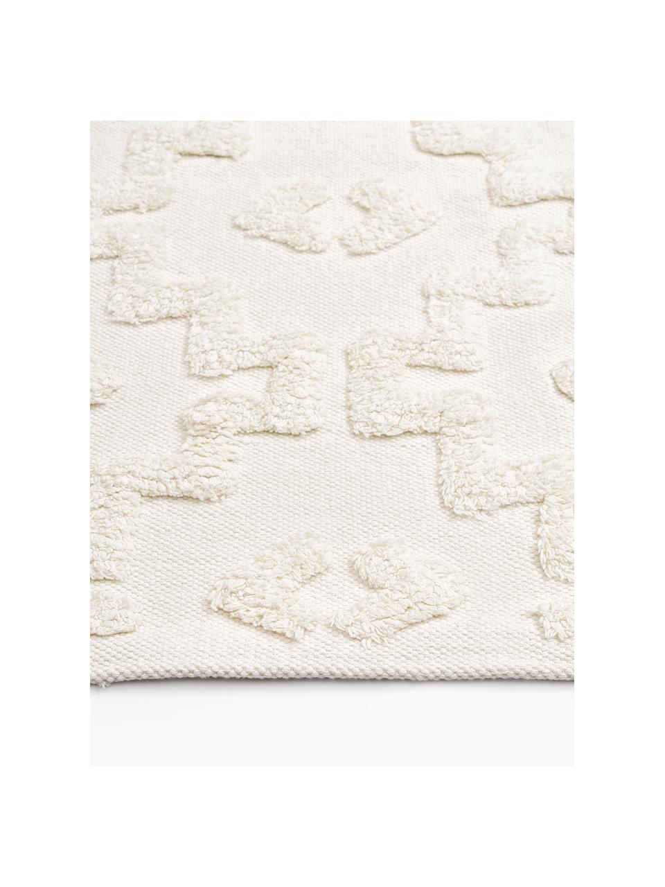 Tapis en relief tissé main Idris, 100 % coton, Blanc crème, larg. 80 x long. 150 cm (taille XS)