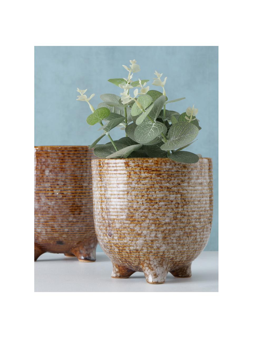 Handgemaakte Plantenpottenset Miswa van porselein, 2-delig, Porselein, Bruin, Set met verschillende formaten