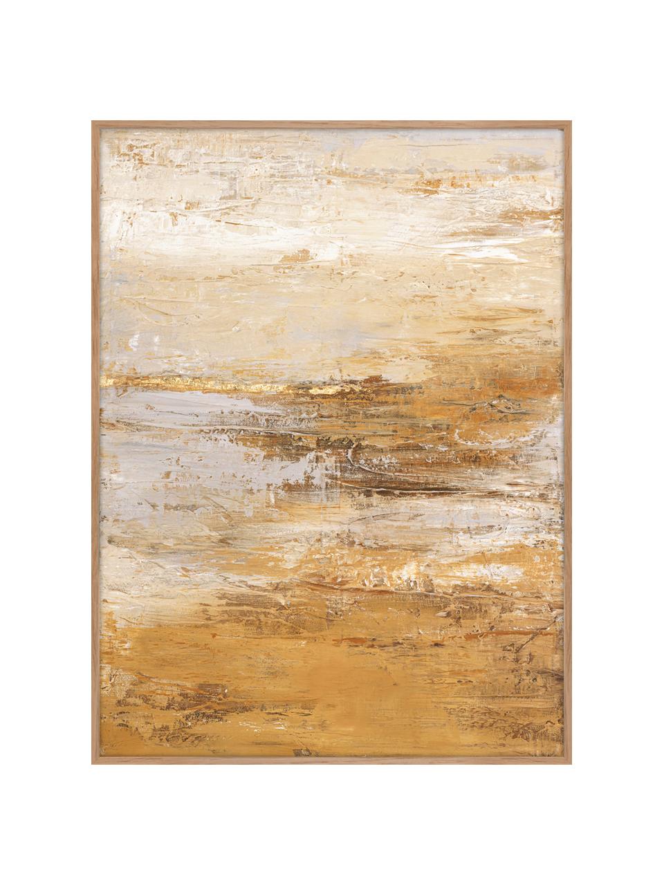 Handbeschilderde canvasdoek Hydrate met houten frame, Lijst: eikenhout, Oranje, beige, B 92 x H 120 cm