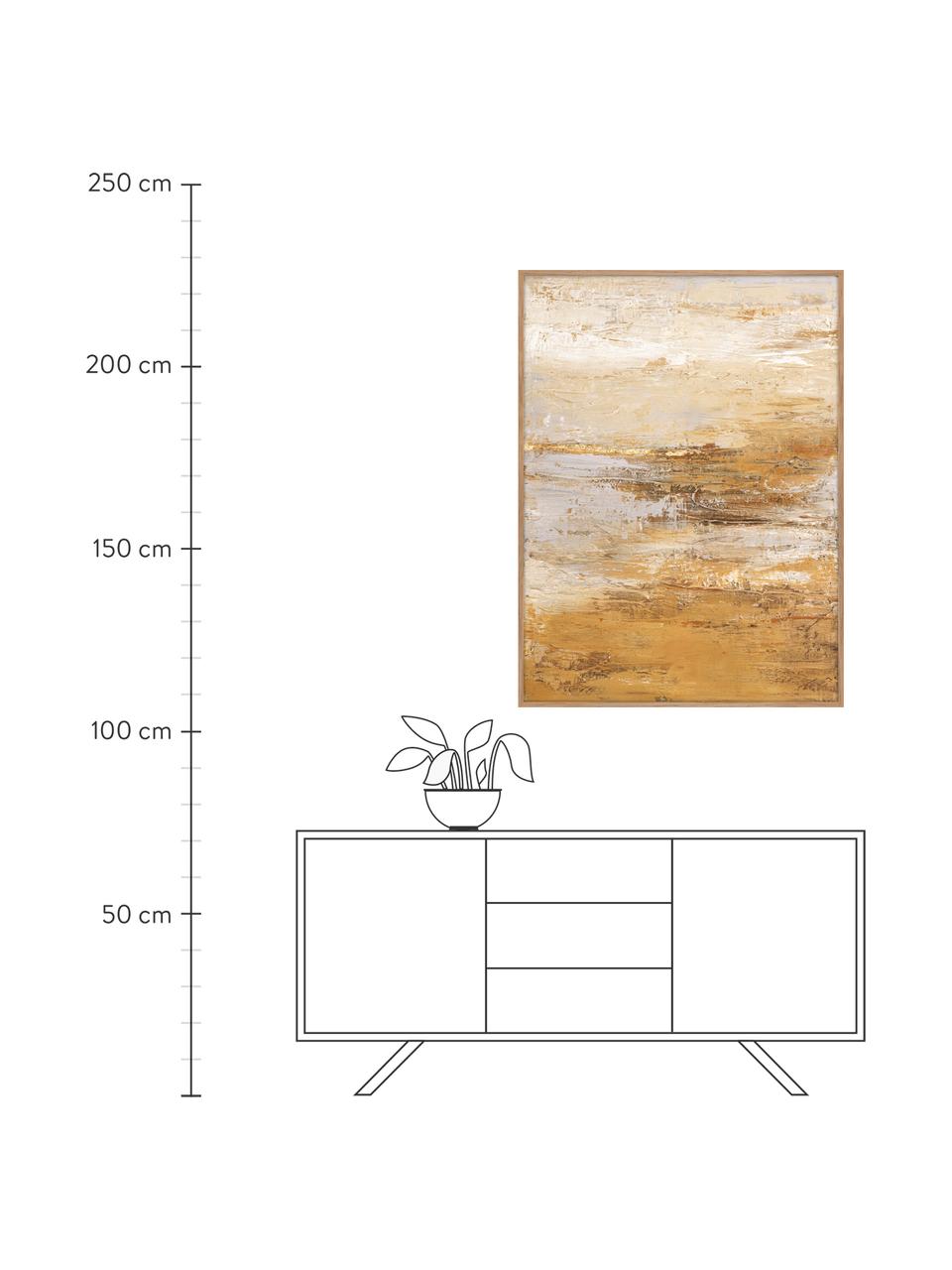 Cuadro en lienzo pintado a mano Hydrate, marco de madera, Estructura: madera de roble, Naranja, beige, An 92 x Al 120 cm