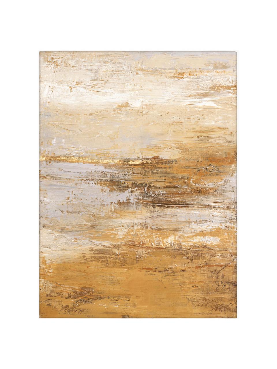 Ręcznie malowany obraz na płótnie w drewnianej ramie Hydrate, Stelaż: drewno sosnowe, Odcienie żółtego, S 92 x W 120 cm