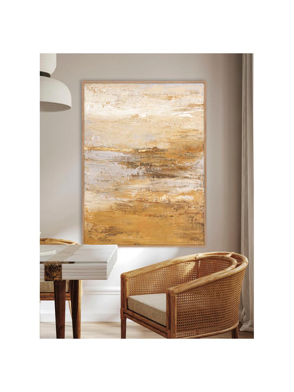 Cuadro en lienzo pintado a mano Hydrate, marco de madera, Estructura: madera de roble, Tonos amarillos, An 92 x Al 120 cm