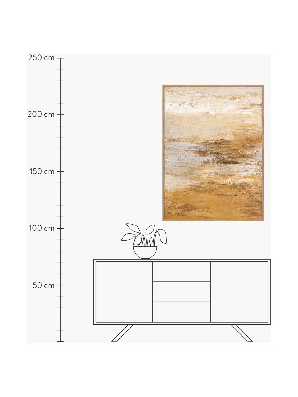 Handbeschilderde canvasdoek Hydrate met houten frame, Lijst: eikenhout, Geeltinten, B 92 x H 120 cm