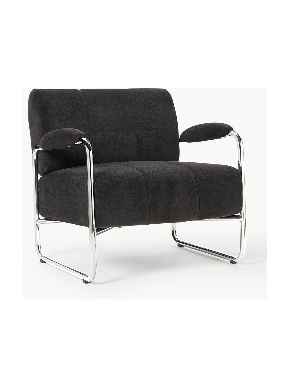 Fauteuil lounge Marcel, Tissu anthracite, argenté, larg. 76 x prof. 74 cm