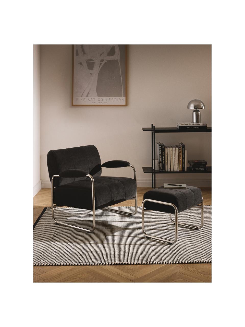 Poltrona lounge Marcel, Rivestimento: 100% poliestere Con 30.00, Struttura: metallo, Tessuto antracite, argentato, Larg. 76 x Prof. 74 cm