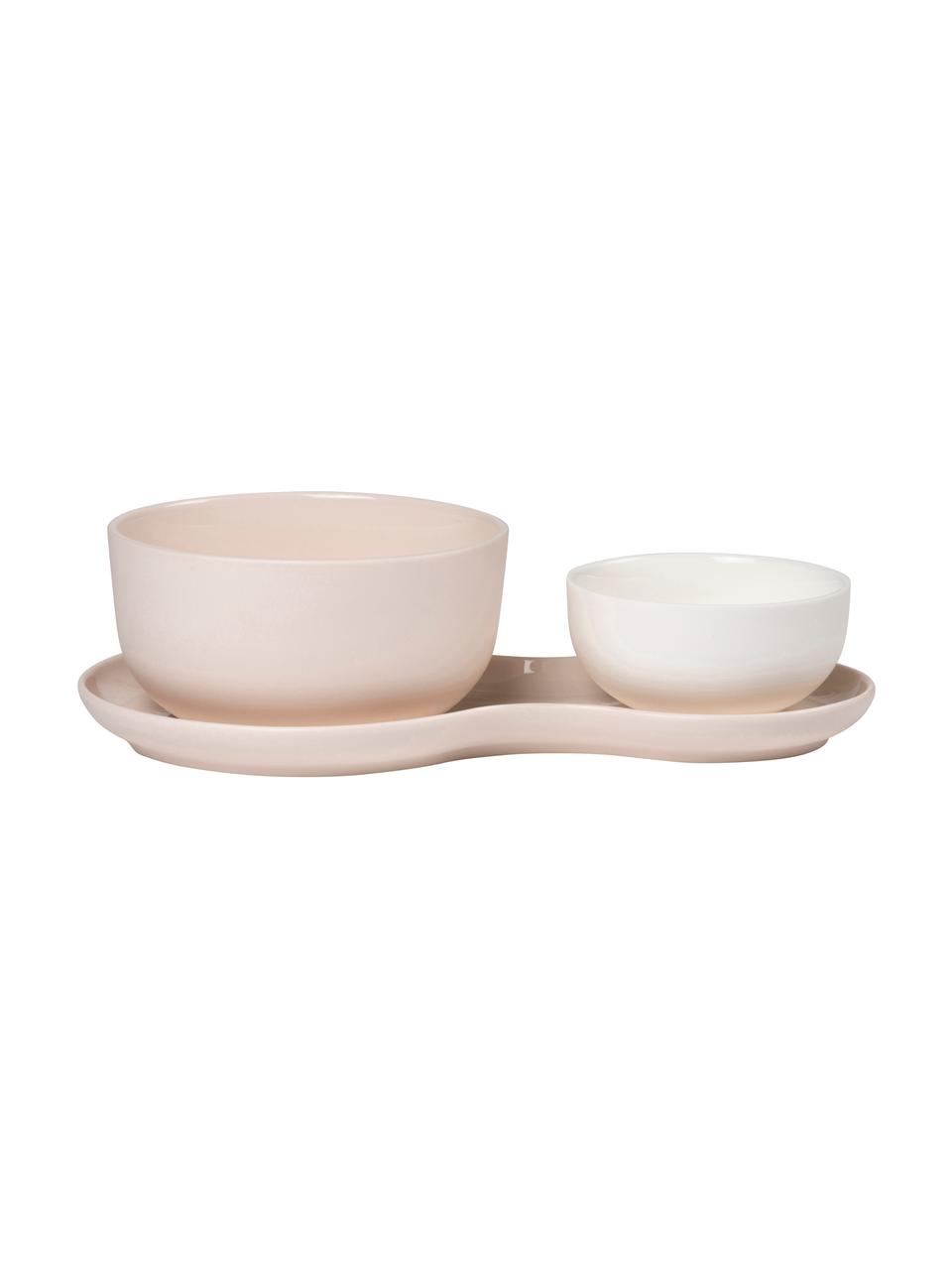 Plateau apéritif en porcelaine rose mate/brillante Roseberry, 3 élém., Crème, rose