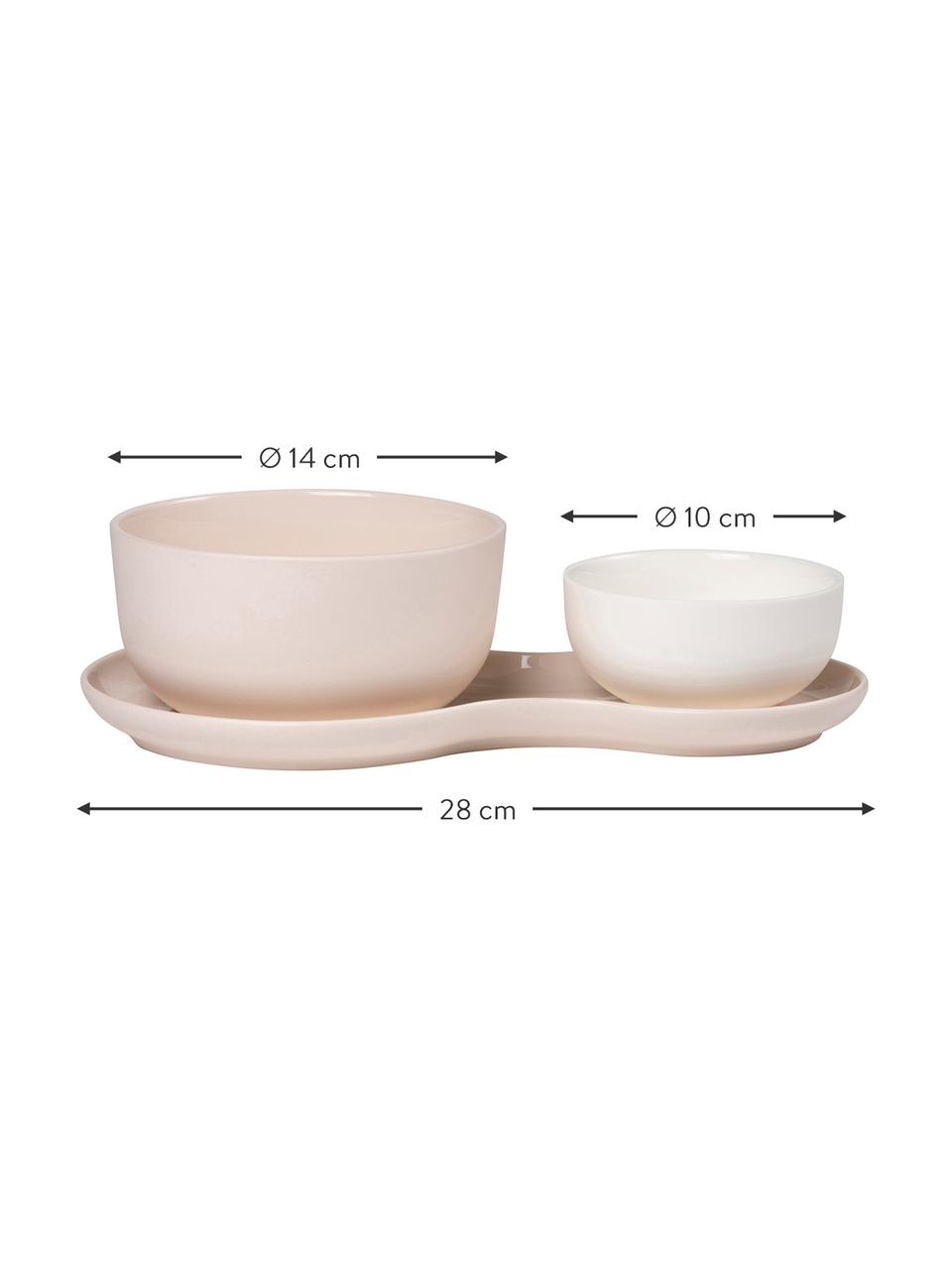 Set de cuencos Roseberry, 3 pzas., Porcelana, Crema, rosa, Set de diferentes tamaños