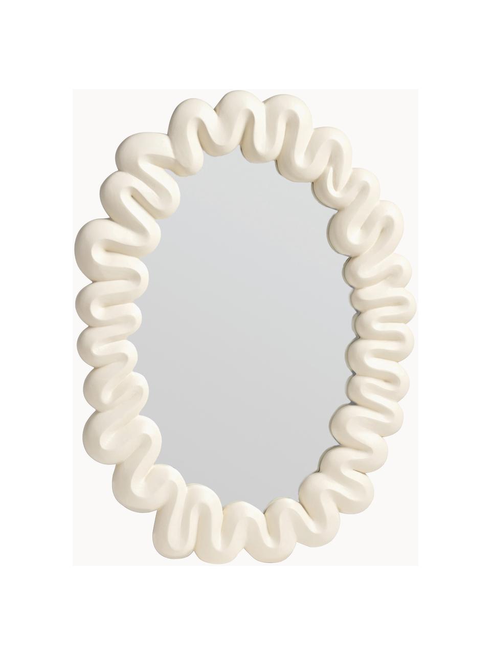 Specchio ovale da parete Dribble, Cornice: poliresina, Superficie dello specchio: lastra di vetro, Bianco crema, Larg, 30 x Alt. 42 cm