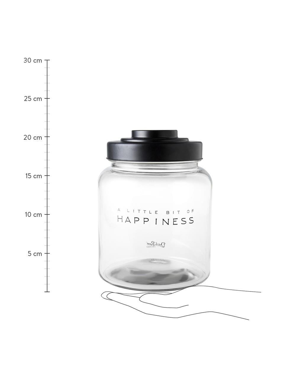 Skleněná dóza Happiness, Ø 16 cm x V 21 cm, Transparentní, Ø 16 cm, V 21 cm, 2,5 l