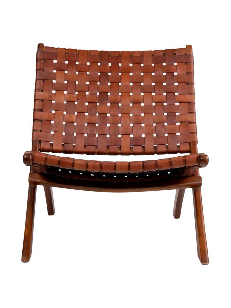 Sillón de cuero Montana, Tapizado: cuero, Patas: madera de teca, Marrón, An 74 x F 66 cm