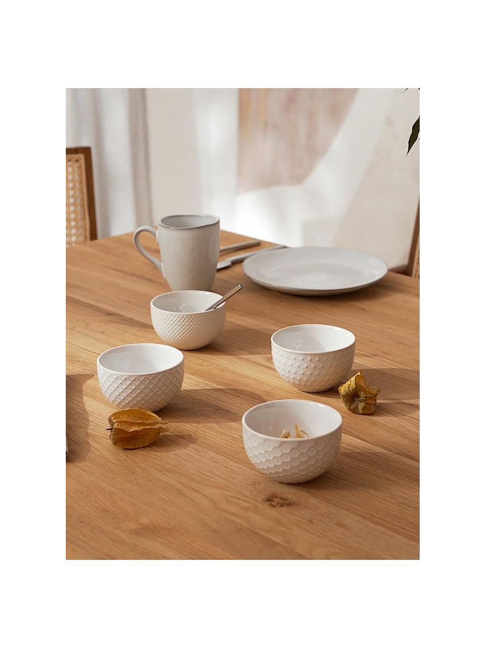 Snackschalenset met patroon Lara, 4-delig, Keramiek, Gebroken wit, Ø 9 x H 6 cm