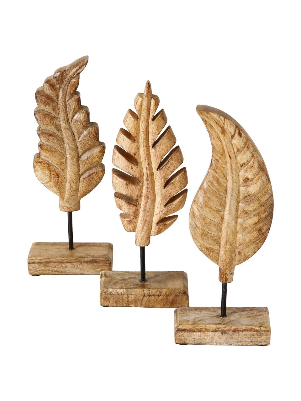 Decoratieve objectenset Leaf, 3-delig, Mangohout, Bruin, B 12 x H 30 cm