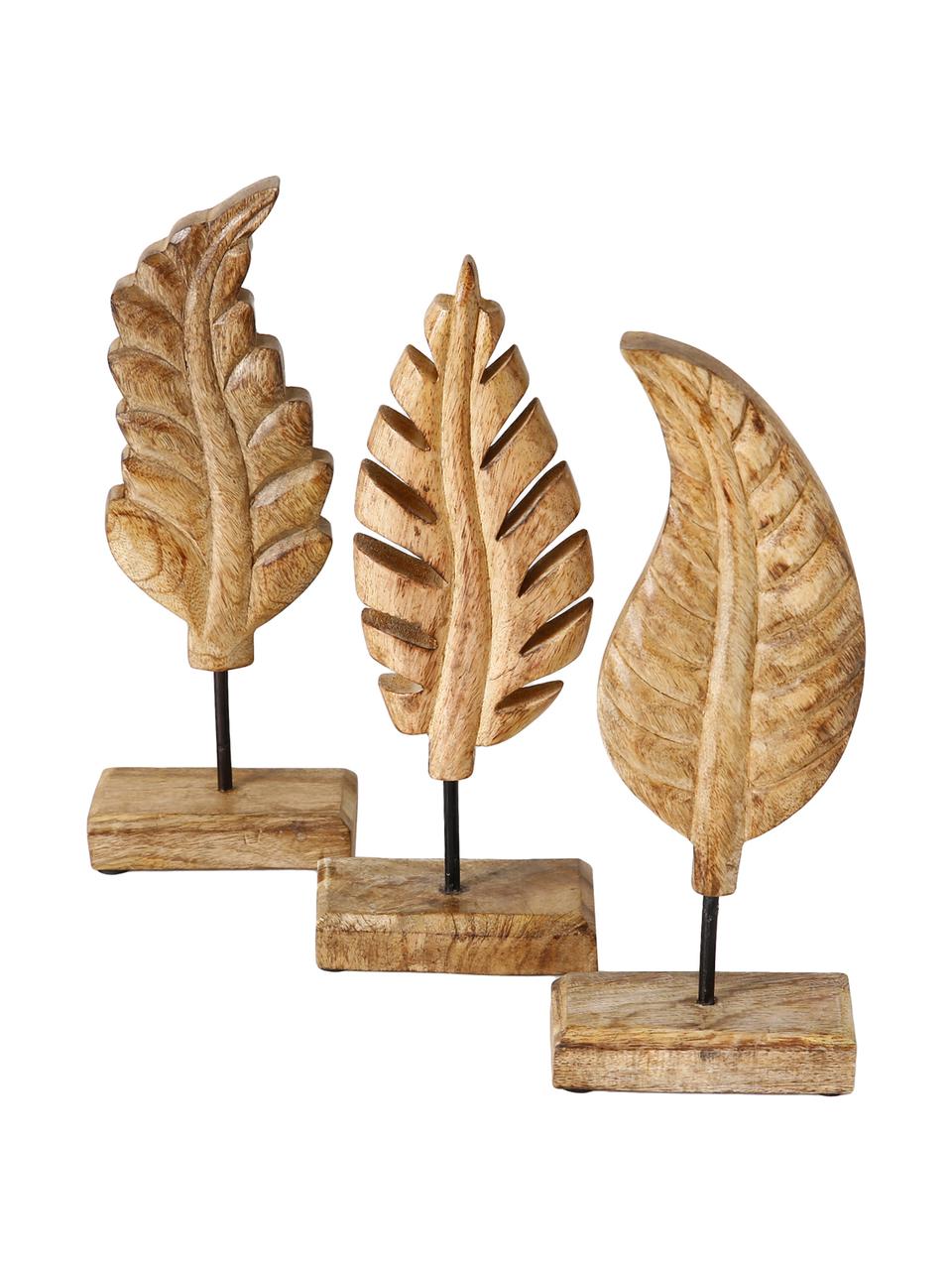 Komplet dekoracji Leaf, 3 elem., Drewno naturalne, Brązowy, S 12 x W 30 cm