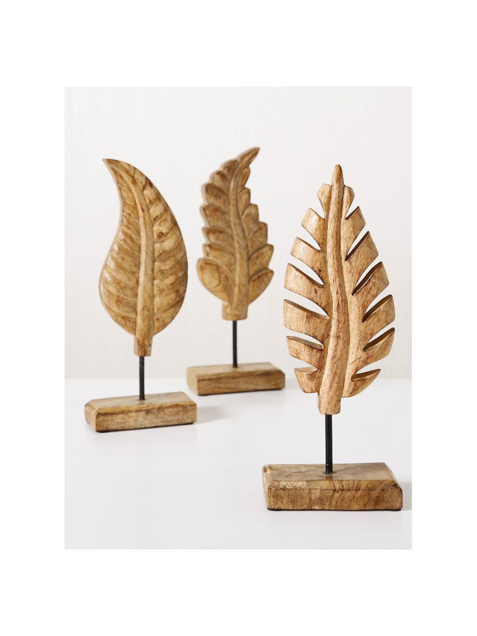 Decoratieve objectenset Leaf, 3-delig, Mangohout, Bruin, B 12 x H 30 cm