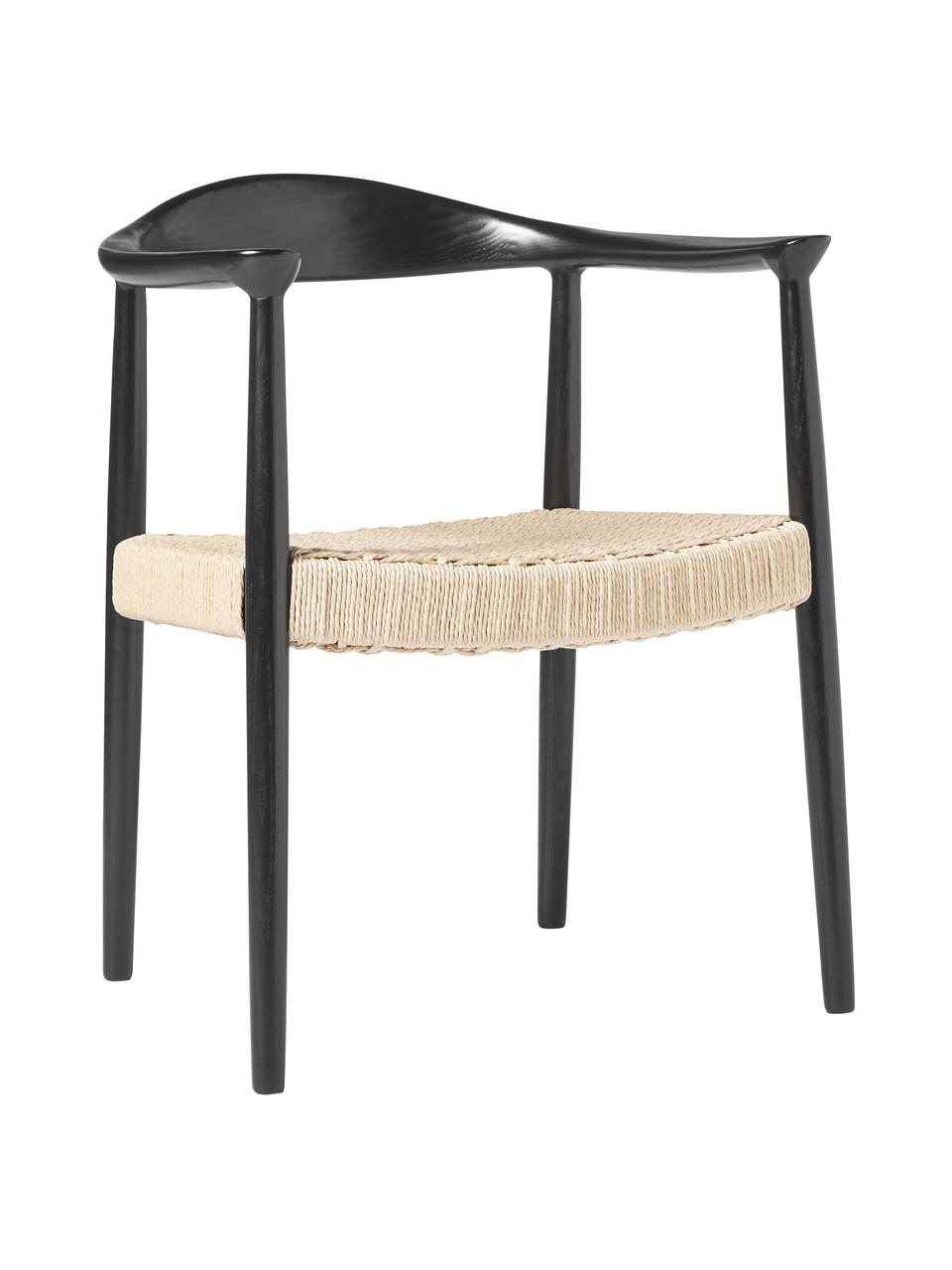 Židle s područkami z jasanového dřeva Pavel, Ratan, černá, Š 62 cm, H 76 cm