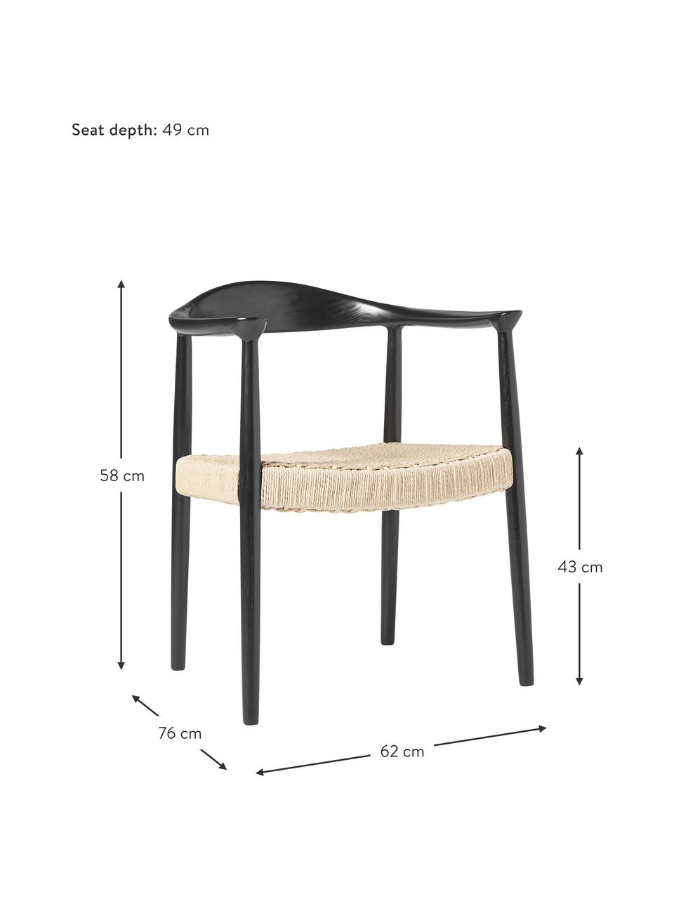 Armlehnstuhl Pavel aus Eschenholz, Sitzfläche: Rattan, Gestell: Eschenholz, Rattan, Schwarz, B 62 x T 58 cm