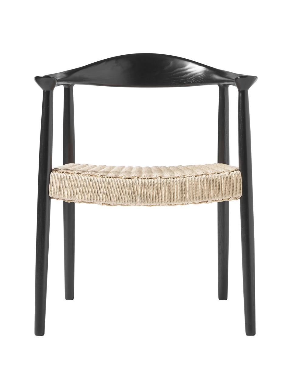 Sedia con braccioli in legno di frassino nero Pavel, Seduta: rattan, Struttura: legno di frassino, Rattan, nero, Larg. 62 x Prof. 76 cm