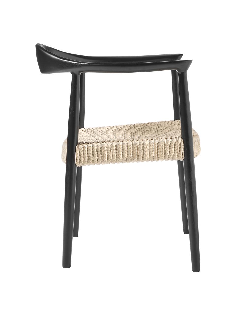 Krzesło z podłokietnikami z drewna jesionowego Pavel, Stelaż: drewno jesionowe, Rattan, czarny, S 62 x G 76 cm
