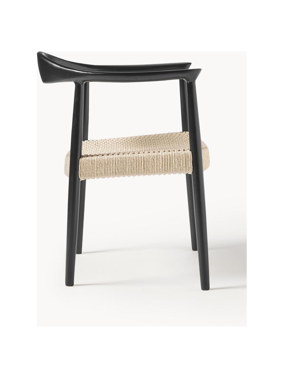 Silla con reposabrazos de madera de fresno Pavel, Asiento: ratán, Estructura: madera de fresno, Ratán, negro, An 62 x F 76 cm