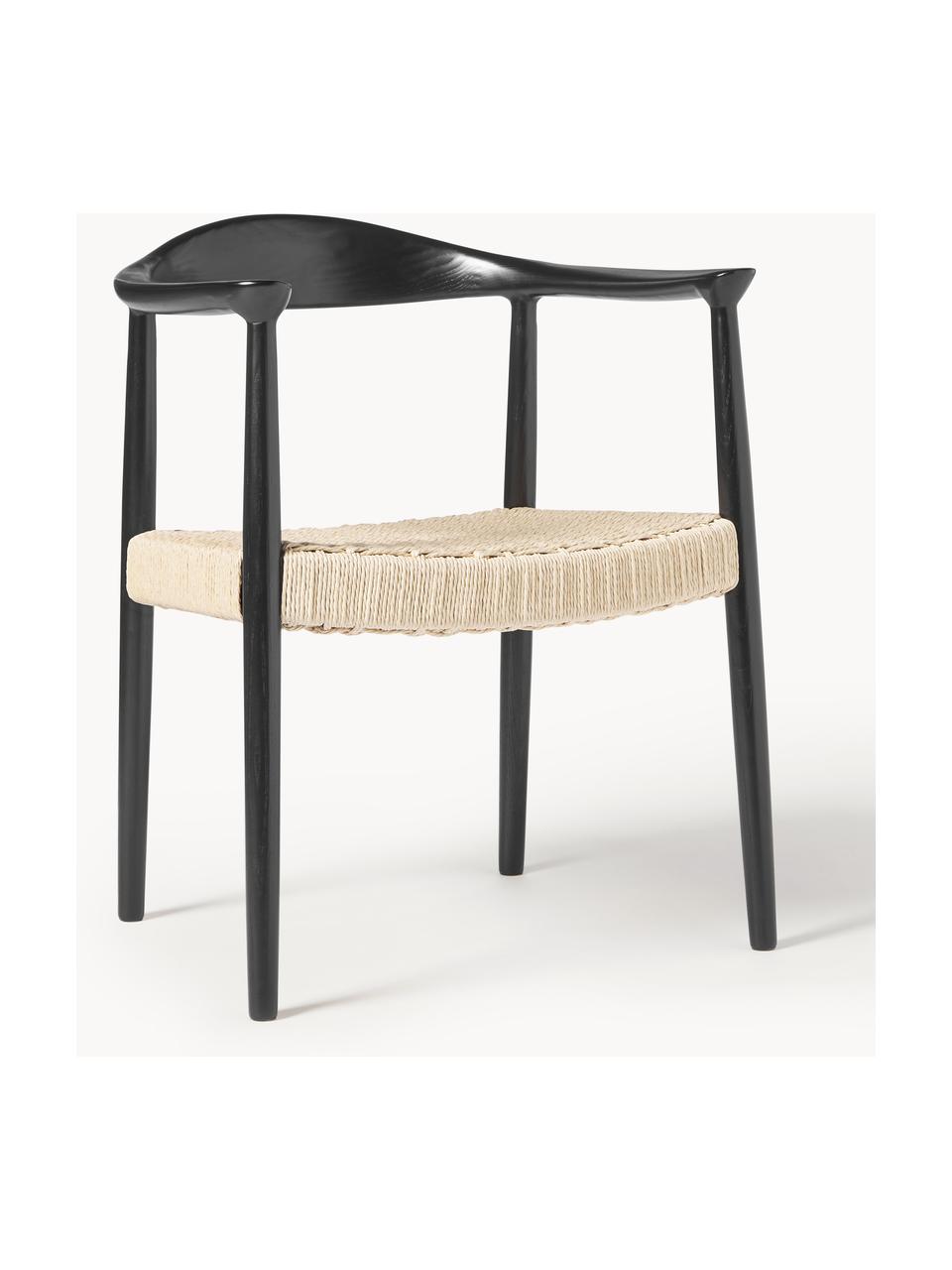 Silla con reposabrazos de madera de fresno Pavel, Asiento: ratán, Estructura: madera de fresno, Ratán, negro, An 62 x F 76 cm