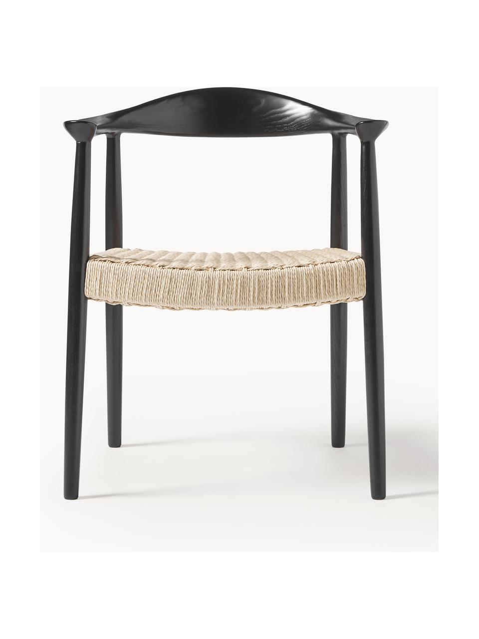 Silla con reposabrazos de madera de fresno Pavel, Asiento: ratán, Estructura: madera de fresno, Ratán, negro, An 62 x F 76 cm