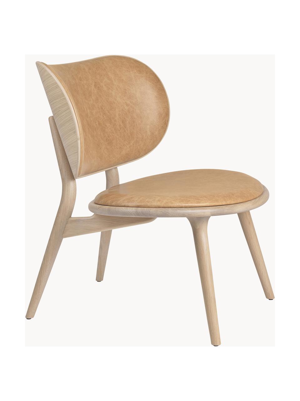 Fauteuil en bois avec assise en cuir Rocker, Beige, bois de chêne, clair, larg. 65 x prof. 69 cm
