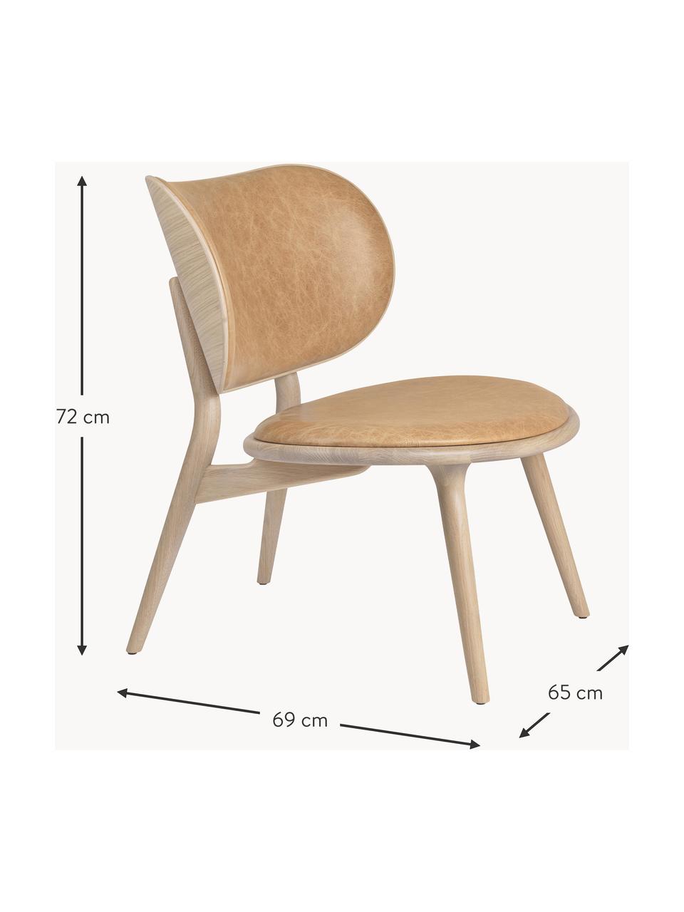 Sillón artesanal de cuero y madera Rocker, Estructura: madera de roble con certi, Beige, madera de roble clara, An 65 x F 69 cm