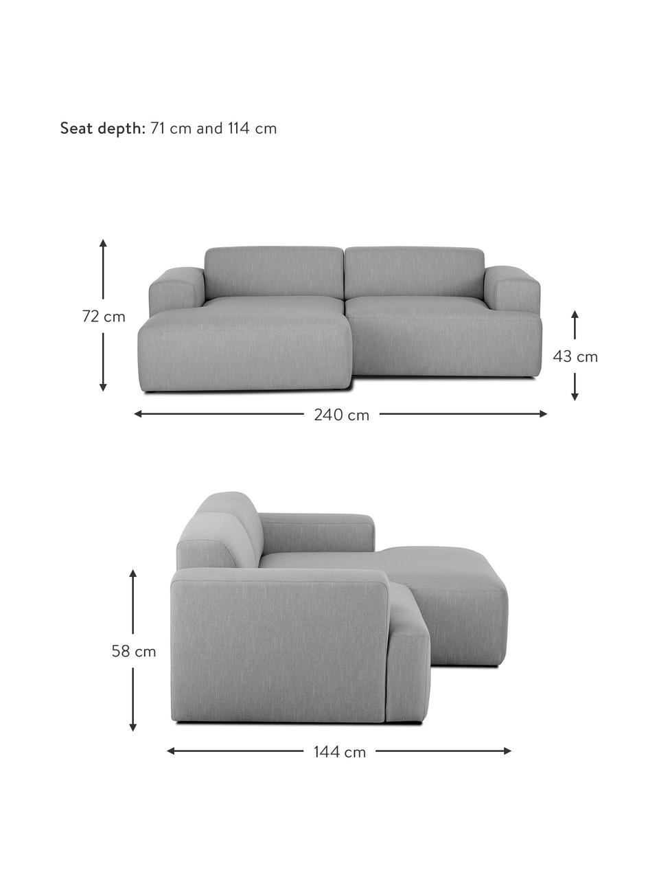 Ecksofa Melva (3-Sitzer) in Grau, Bezug: Polyester Der hochwertige, Gestell: Massives Kiefernholz, Spa, Webstoff Grau, B 240 x T 144 cm