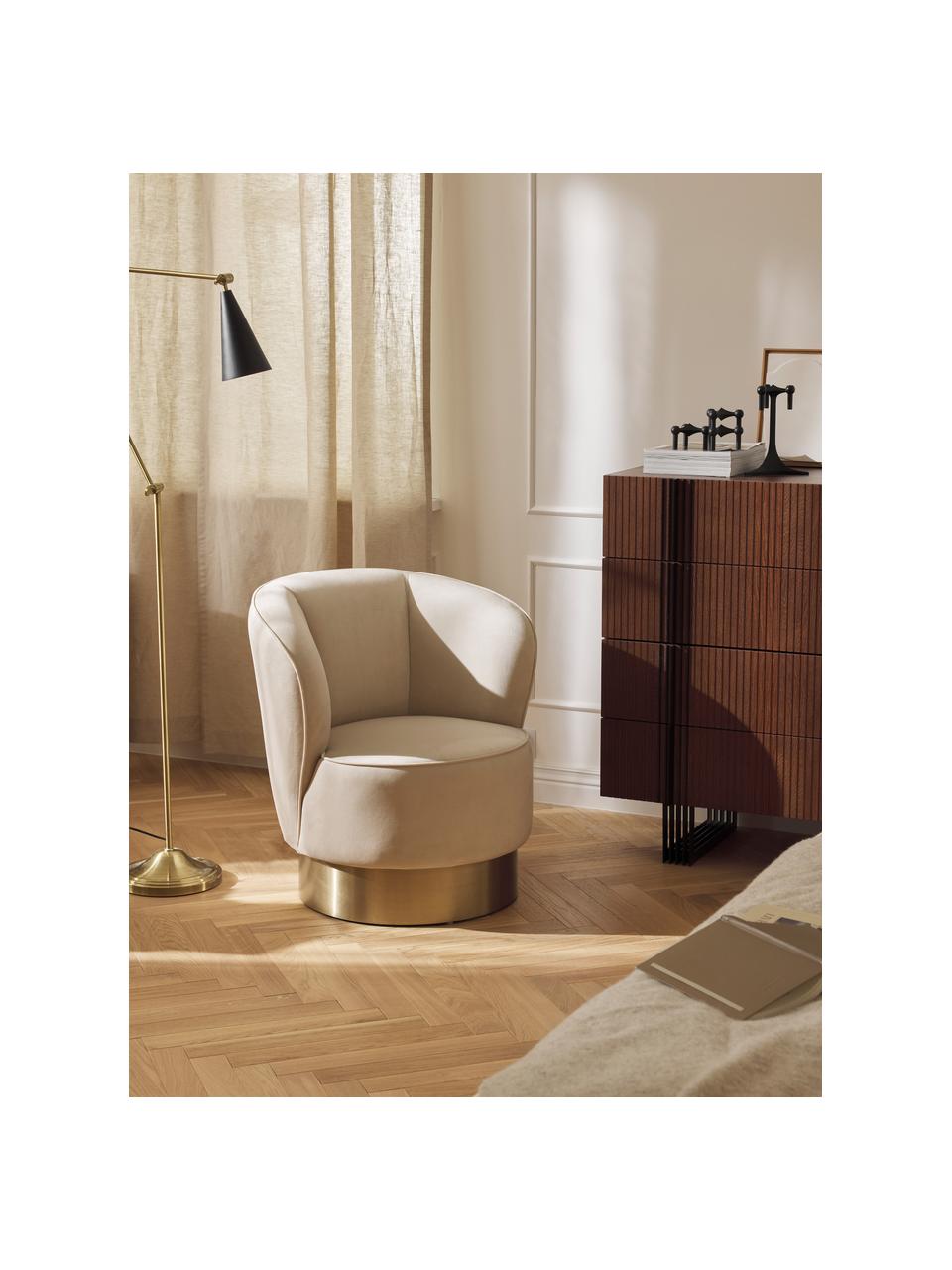 Fluwelen cocktailfauteuil Olivia, Bekleding: fluweel (polyester) Met 3, Voet: gecoat metaal, Fluweel beige, B 70 x H 70 cm