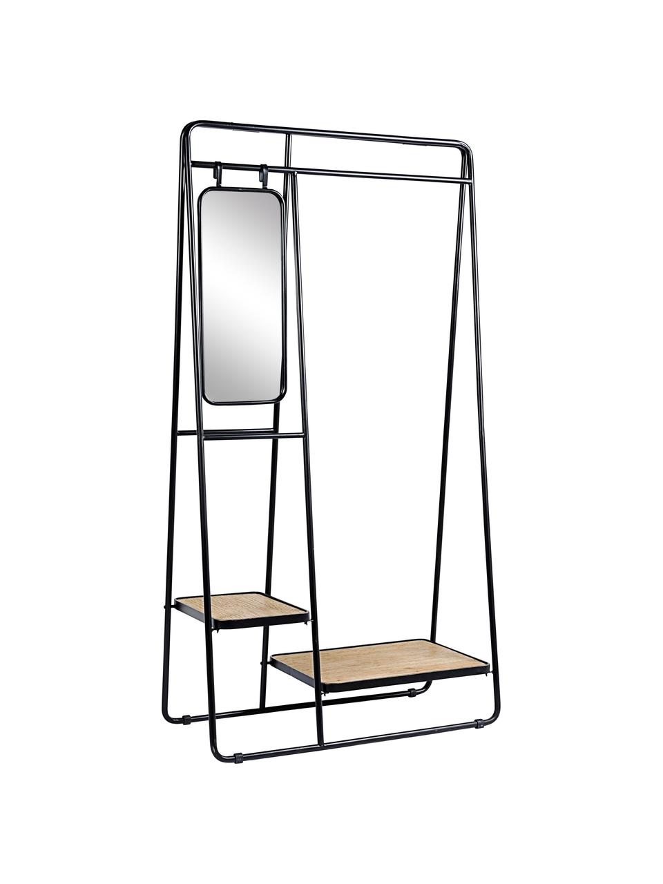 Kledingrek Jerrod met spiegel, Frame: metaal, epoxy en gepoeder, Zwart, bruin, 93 x 178 cm