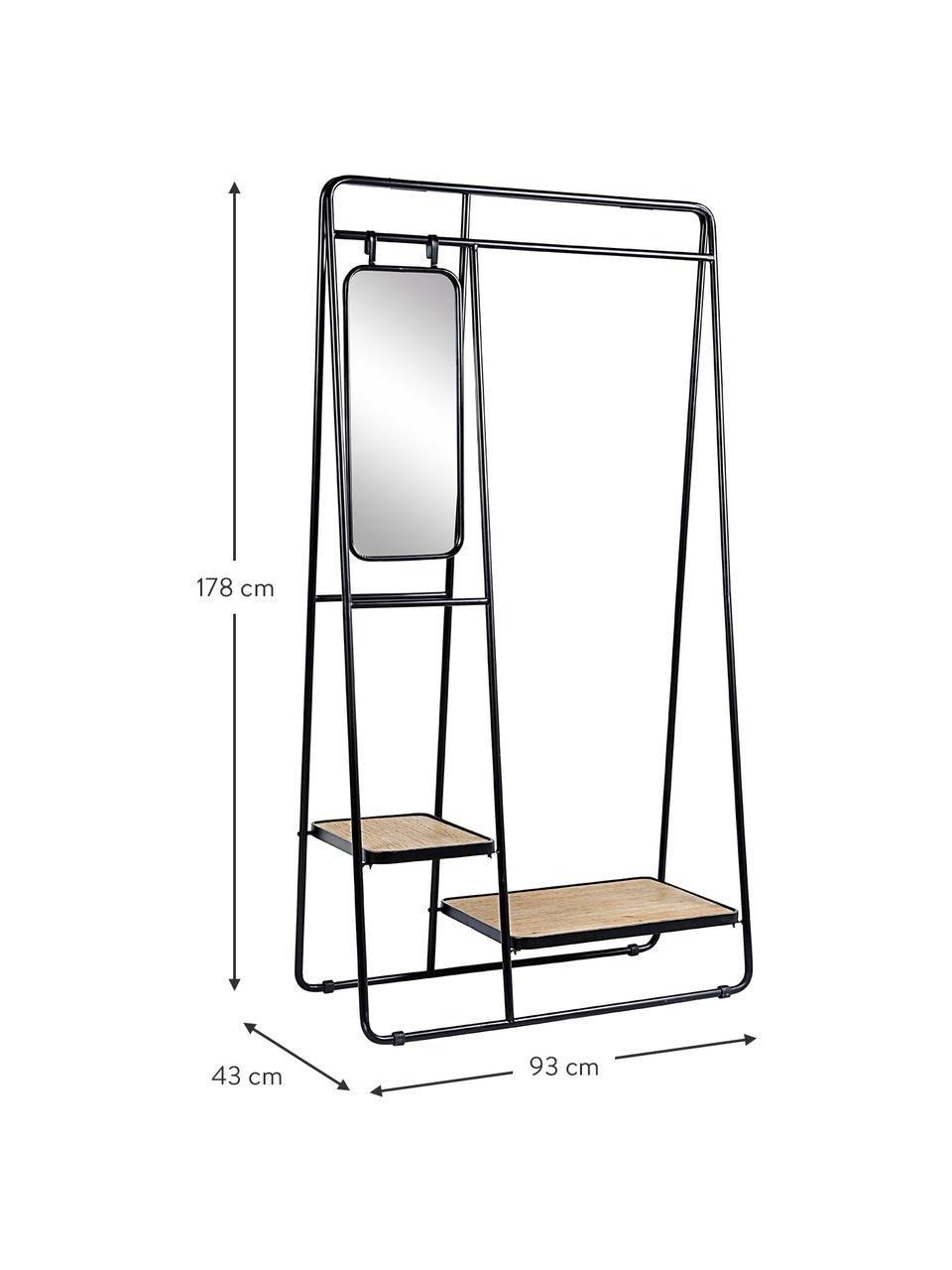 Wieszak stojący z lustrem Jerrod, Stelaż: metal epoksydowany, malow, Czarny, brązowy, S 93 x W 178 cm