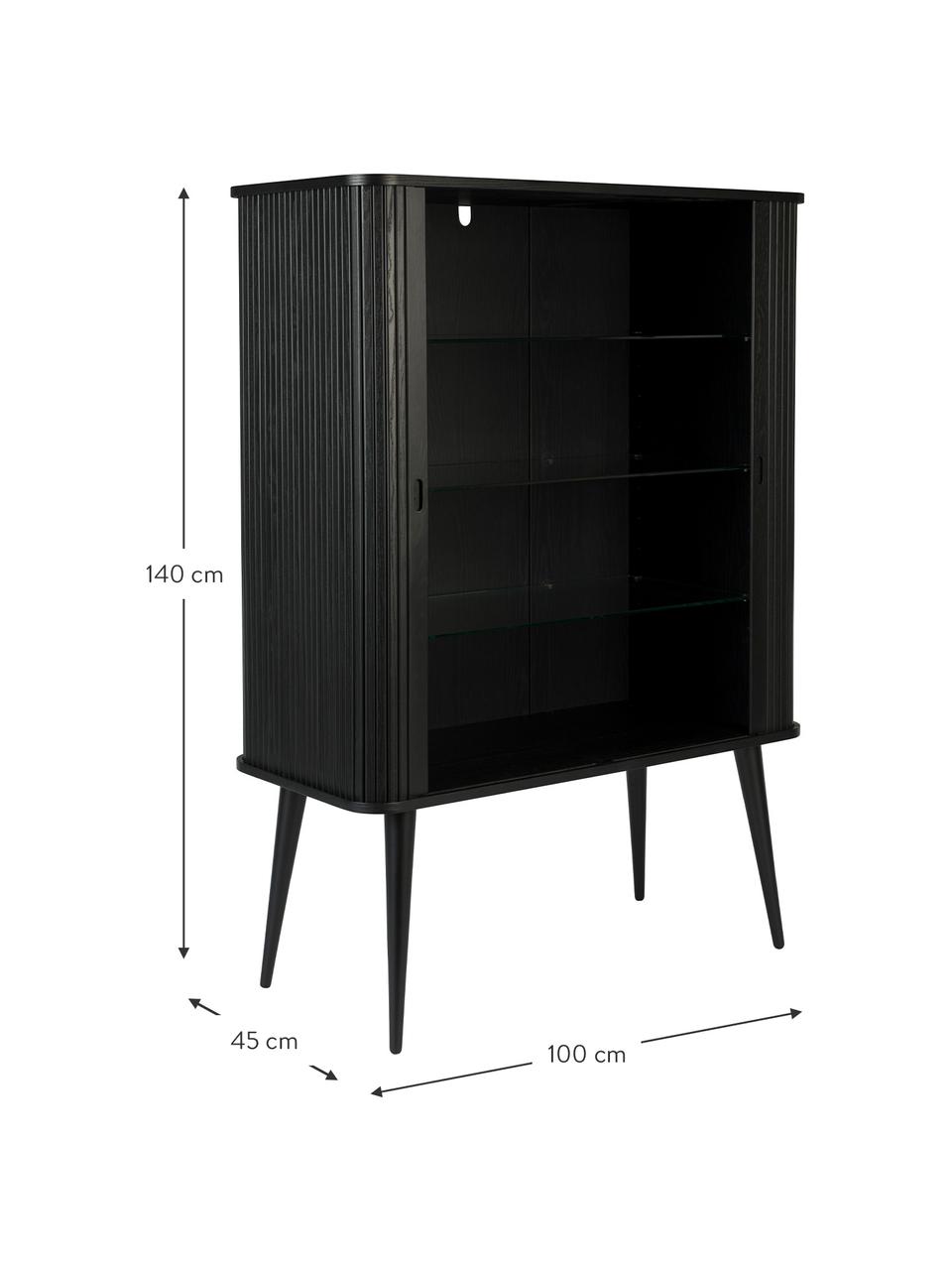 Dressoir Barbier in Retro Design met schuifdeuren, Frame: MDF met eikenhoutfineer, Zwart, 100 x 140 cm