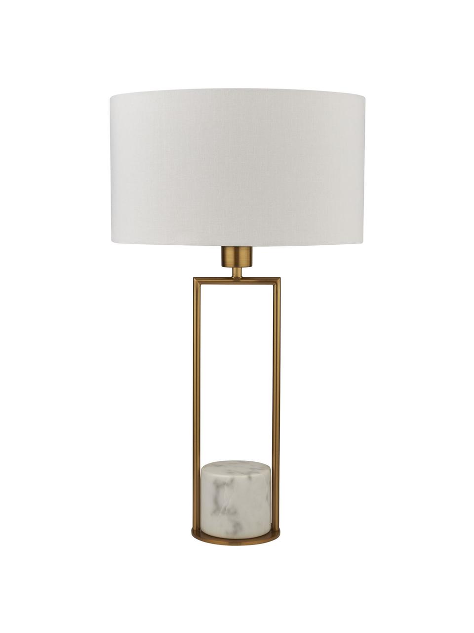Lampa stołowa z marmurową podstawą Quebec, Stelaż: metal galwanizowany, Biały, odcienie złotego, Ø 35 x W 62 cm