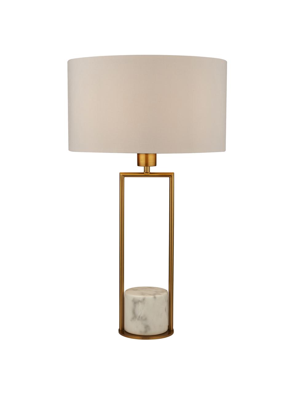 Lámpara de mesa grande de mámol Quebec, Pantalla: tela, Estructura: metal galvanizado, Cable: plástico, Blanco, dorado, Ø 35 x Al 62 cm