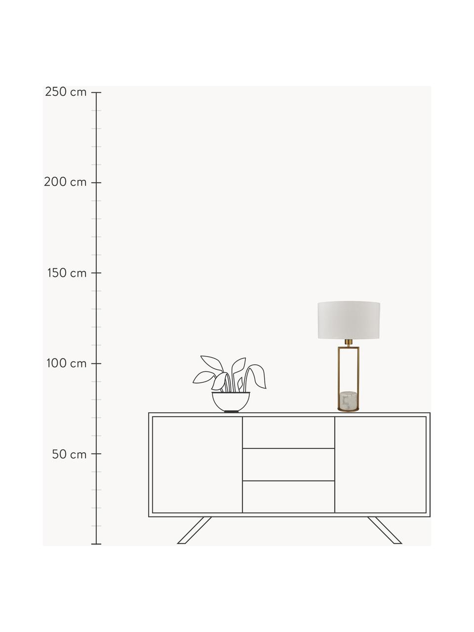 Grote tafellamp Quebec met marmeren voet, Lampenkap: textiel, Lampvoet: marmer, Frame: gegalvaniseerd metaal, Wit, gemarmerd, goudkleurig, Ø 35 x H 62 cm